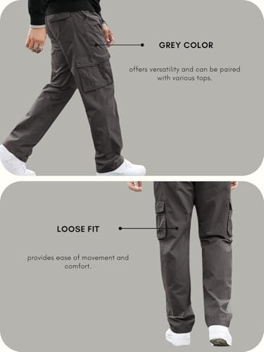 GRECIILOOKS Regular Fit Cotton Mid Rise Trousers Baggy Pants Cargos for Men (GL-TP-1049_Grey_Large) - Image 6