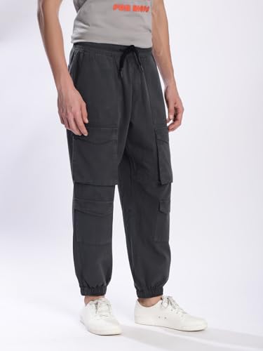 IVOC Men's Cargo Jogger Pants, Drawstring Waist, Multiple Pockets, Grey (in, Numeric, 34, Dark Grey) - Image 6