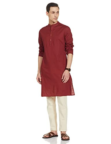 Symbol Men's Cotton Solid Long Kurta (Regular Fit) Sun Dried Tomato XL - Image 3