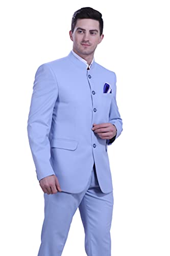 Icarus Box 5 Button Bandhgala/Jodhpuri Coat Suit Casual, Formal for Men's. Sky Blue - Image 6