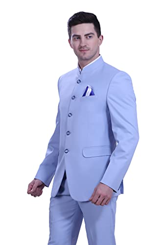 Icarus Box 5 Button Bandhgala/Jodhpuri Coat Suit Casual, Formal for Men's. Sky Blue - Image 5