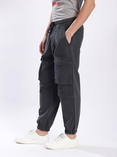 IVOC Men's Cargo Jogger Pants, Drawstring Waist, Multiple Pockets, Grey (in, Numeric, 34, Dark Grey) - Image 7