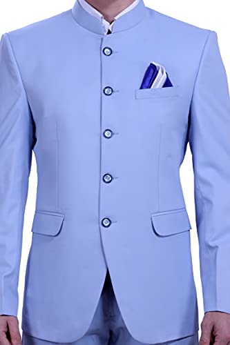 Icarus Box 5 Button Bandhgala/Jodhpuri Coat Suit Casual, Formal for Men's. Sky Blue - Image 4