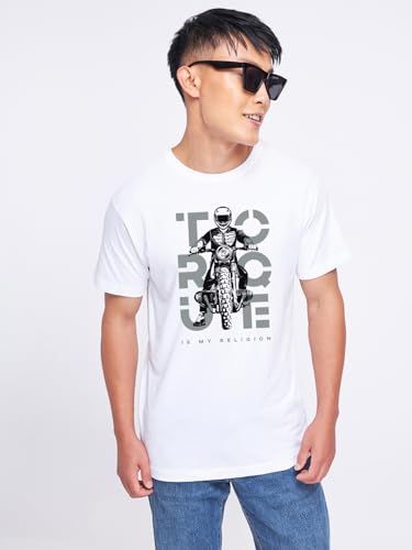 Bewakoof Men's Graphic Print Regular Fit Half Sleeve Round Neck Cotton T-Shirt White - Image 10