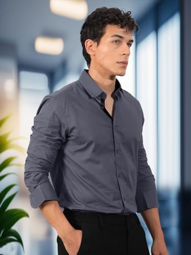 Pinkmint Mens Long Sleeve Button Down Grey Shirt for Men Collared Casual Formal Soild Shirt - Image 4