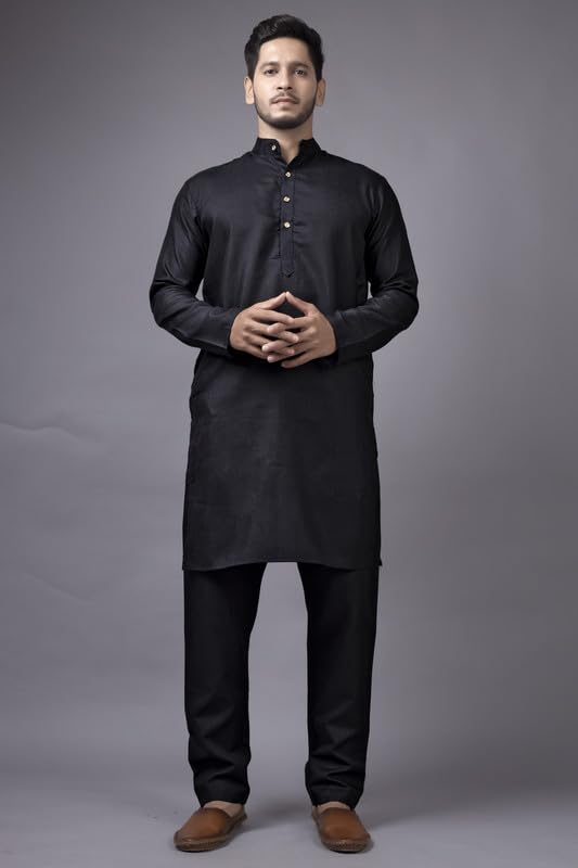 Amzira Men's Stylish Ethnic Wear Black Kurta Pajama Set with Long Jacket, - Image 3