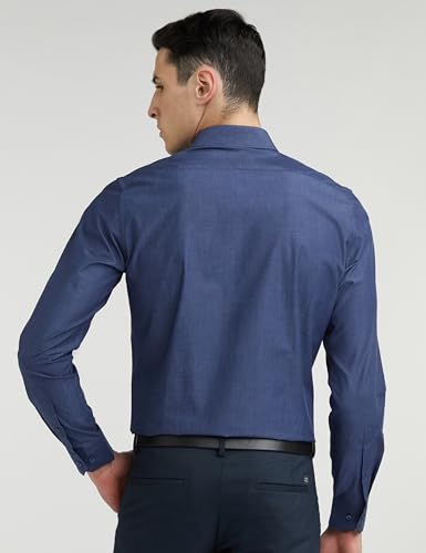 Van Heusen Cotton Men's Solid Slim Fit Formal Shirt (VHSFRSLBJ74217_Navy 39) - Image 6