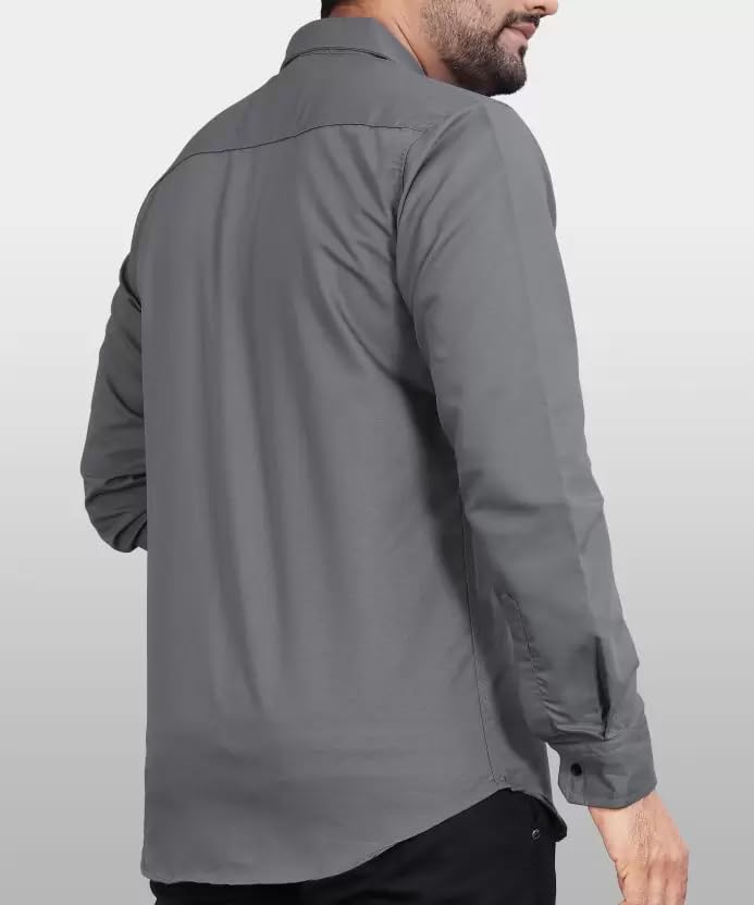 CB-COLEBROOK Men Regular Fit Solid Spread Collar Casual Shirt (Medium, Cadet Grey) - Image 9