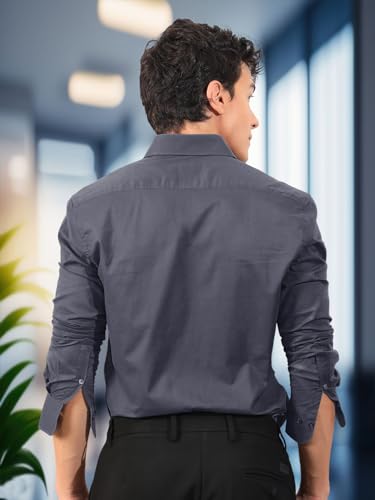 Pinkmint Mens Long Sleeve Button Down Grey Shirt for Men Collared Casual Formal Soild Shirt - Image 6