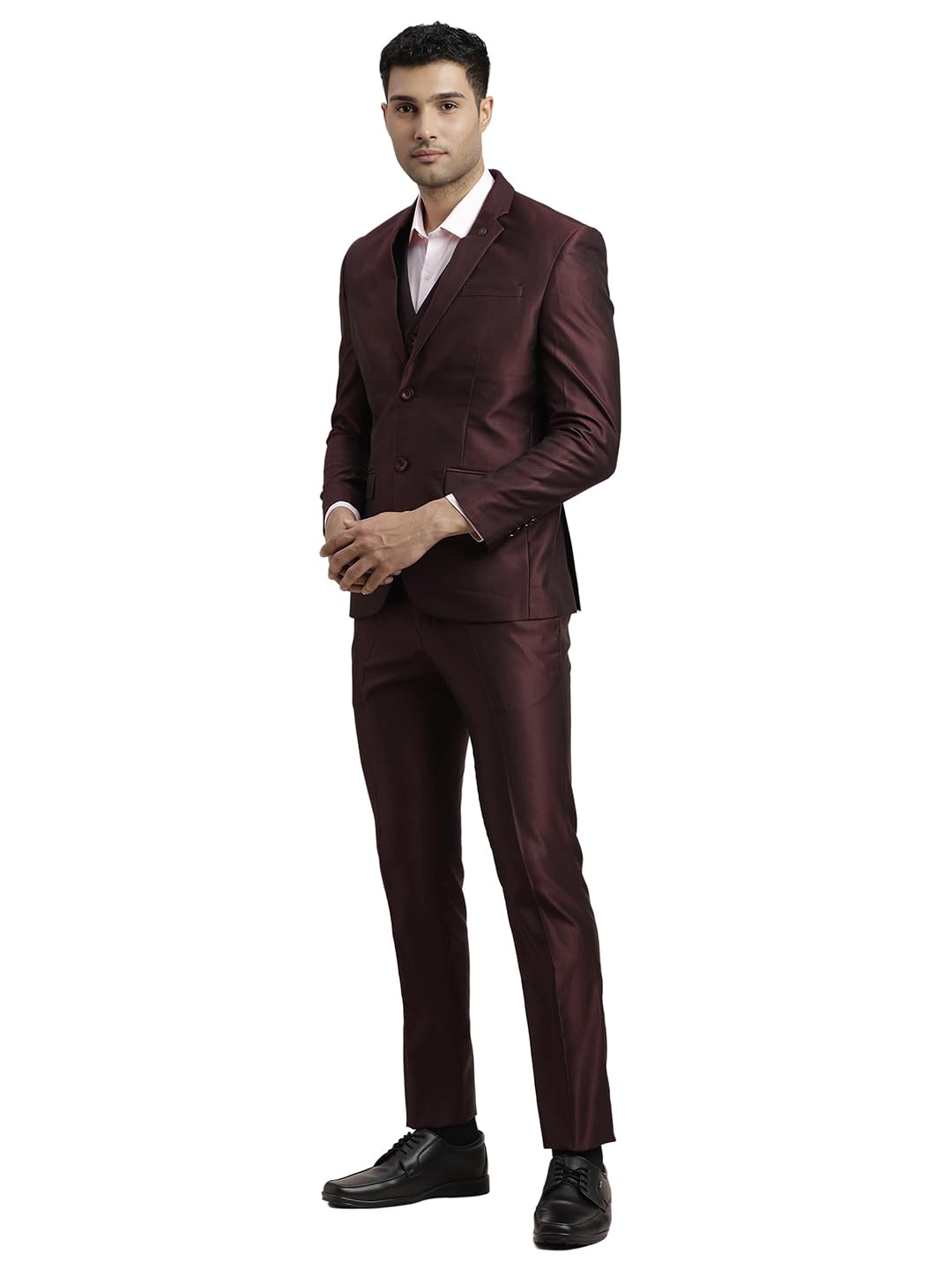 Turtle Men Poly-Viscose Dobby Print Full Sleeve Three Piece Brown Party Suit - Image 5