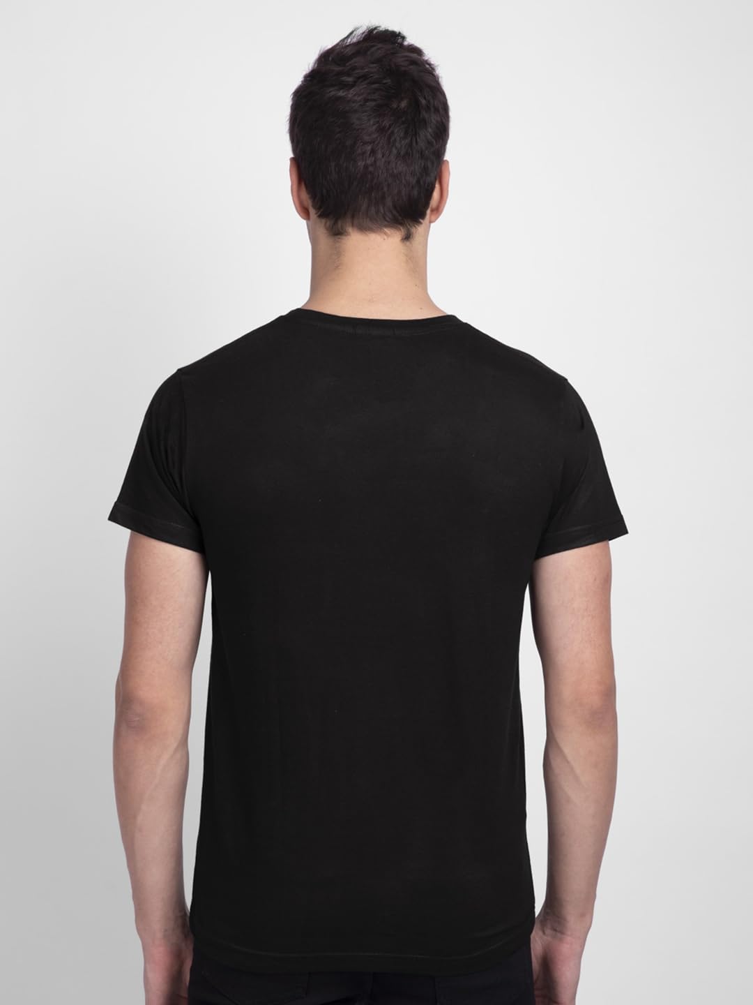 Bewakoof Men's Graphic Print Regular Fit Half Sleeve Round Neck Cotton T-Shirt Black - Image 5