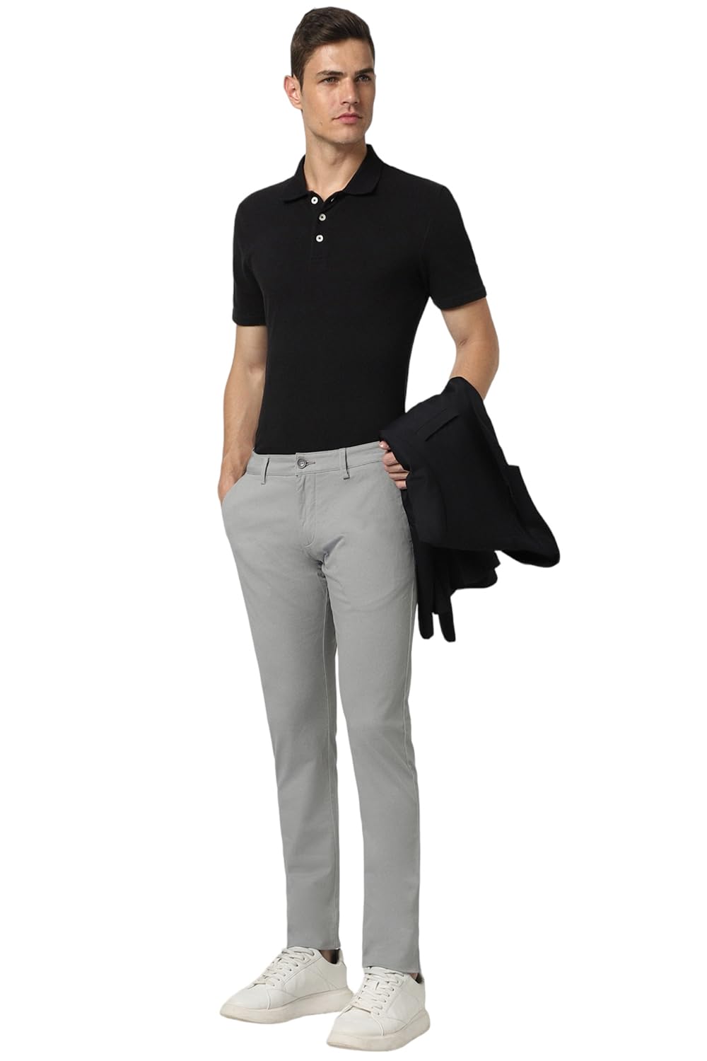 Peter England Men's Mid Rise Skinny Pants (PCTFSSKBF58534_Size(96) Light Grey - Image 3