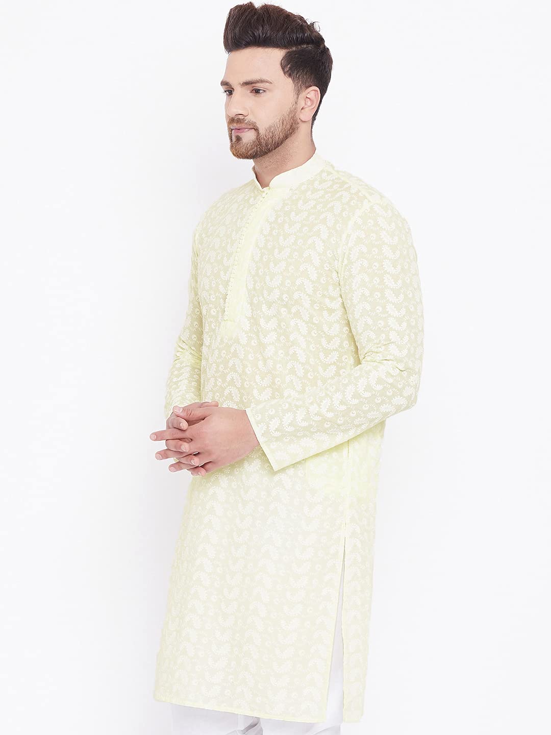VASTRAMAY Mens Cotton Yellow and White Kurta - Elegance for Festivals & Events_VASMK094YW_42 - Image 6