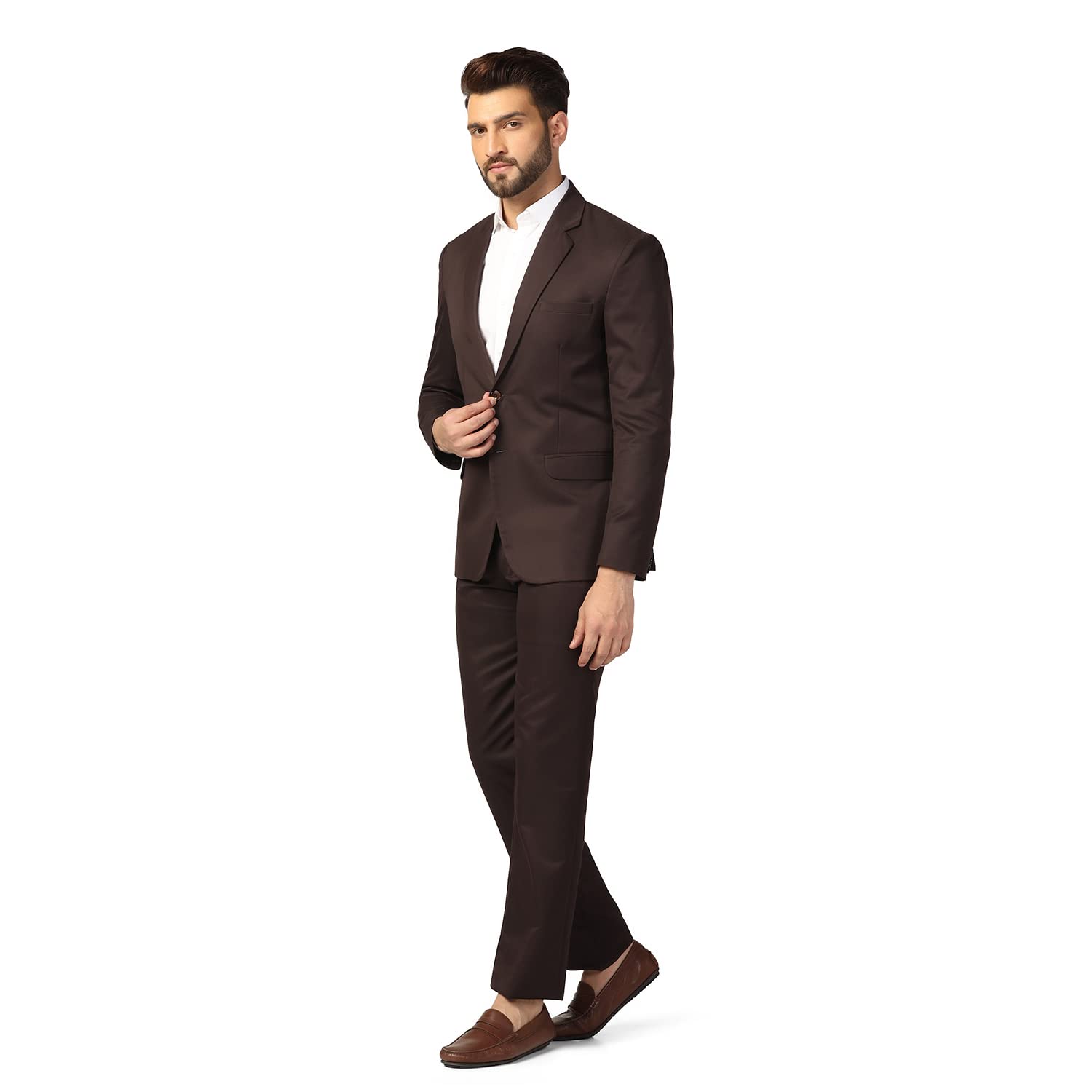 TAHVO Mens Cotton Blend Slim Fit Two Piece Suit Set(Brown, 42) - Image 6