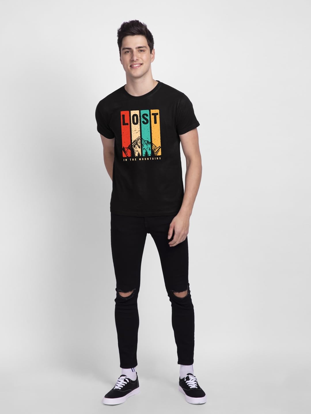 Bewakoof Men's Graphic Print Regular Fit Half Sleeve Round Neck Cotton T-Shirt Black - Image 4