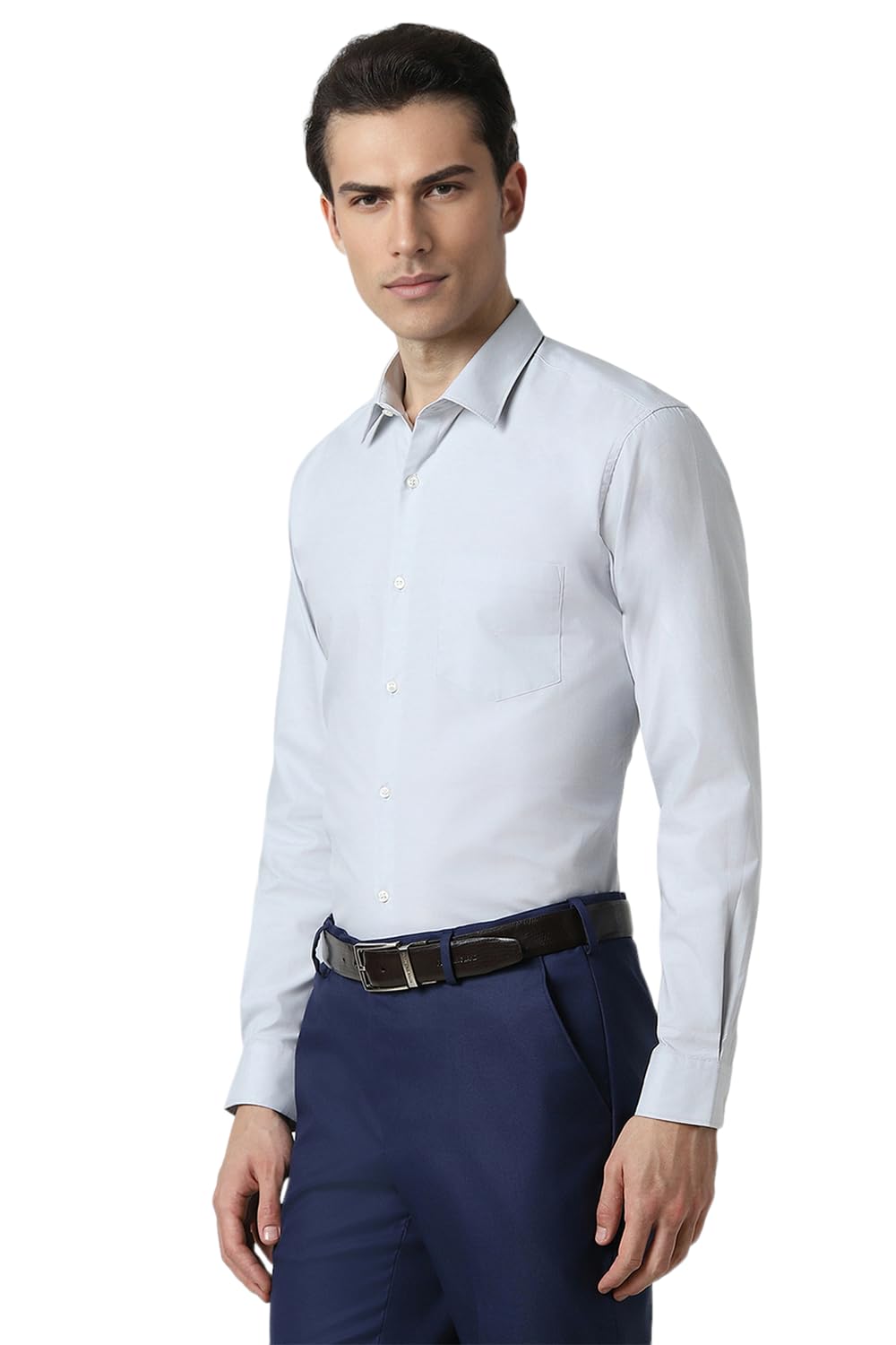Peter England Men's Classic Solid Full Sleeve Slim Fit Shirt | Wonder Fabric | Cotton Rich | Pin Point Oxford Grey - Image 5