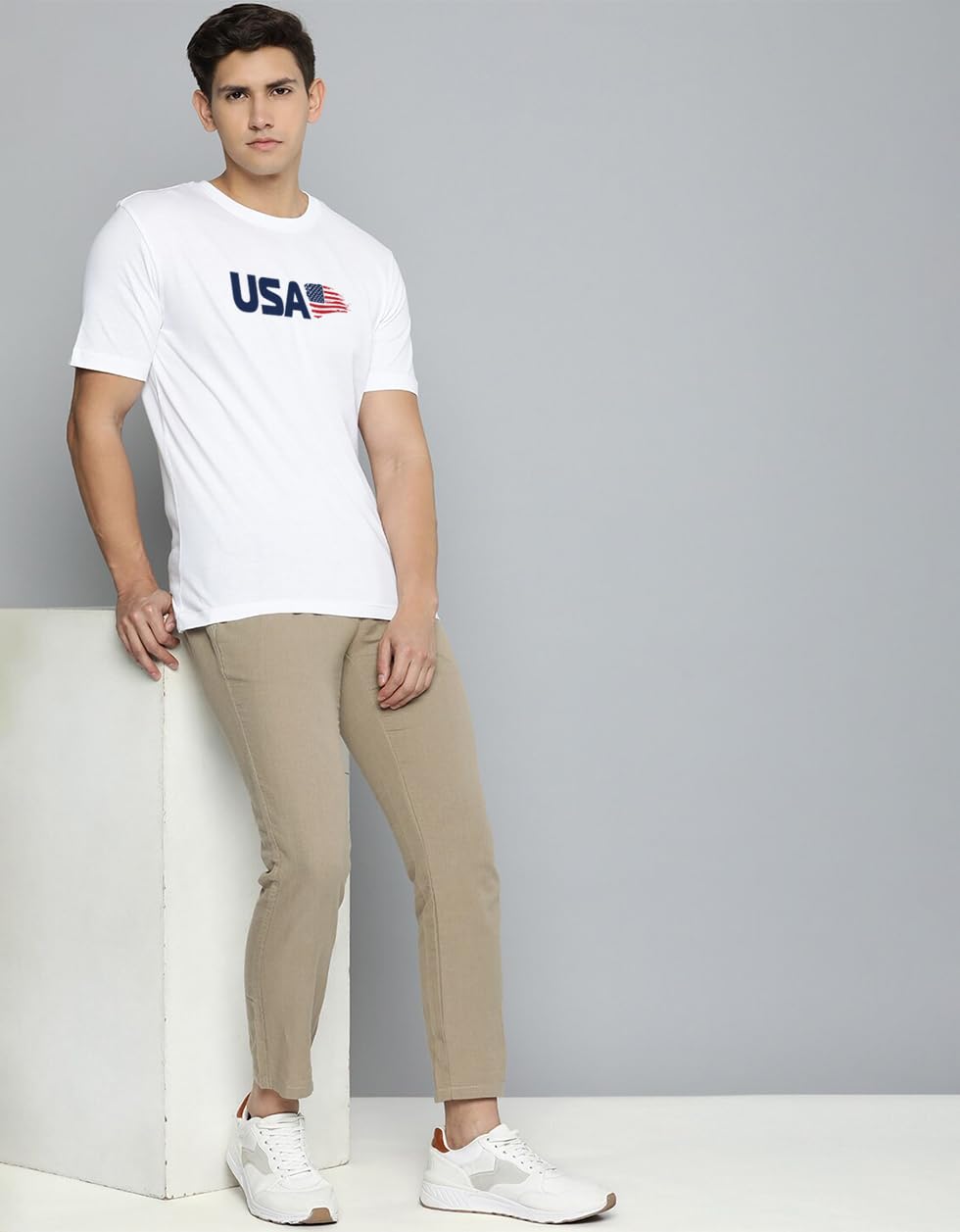 Veirdo® Regular Fit Half Sleeves Round Neck Typographic Printed Pure Cotton T-Shirt for Men (TSH_V_99_USA_WT_M) - Image 6