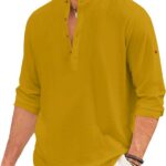 ROYALSCOUT Men's Regular Fit Solid Cotton Blend Straight Short Kurta | Full Sleeves Kurta Gold