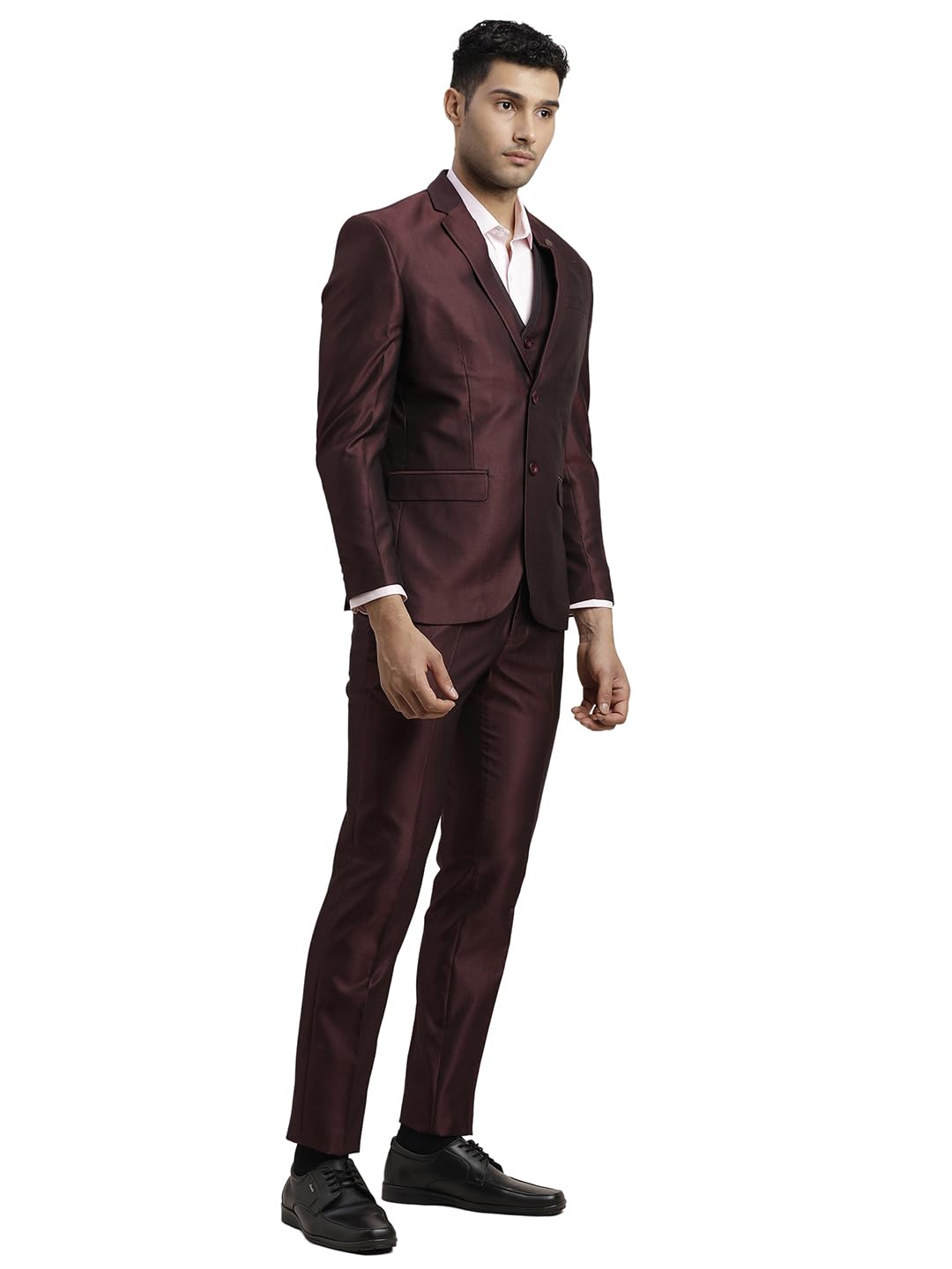 Turtle Men Poly-Viscose Dobby Print Full Sleeve Three Piece Brown Party Suit - Image 4