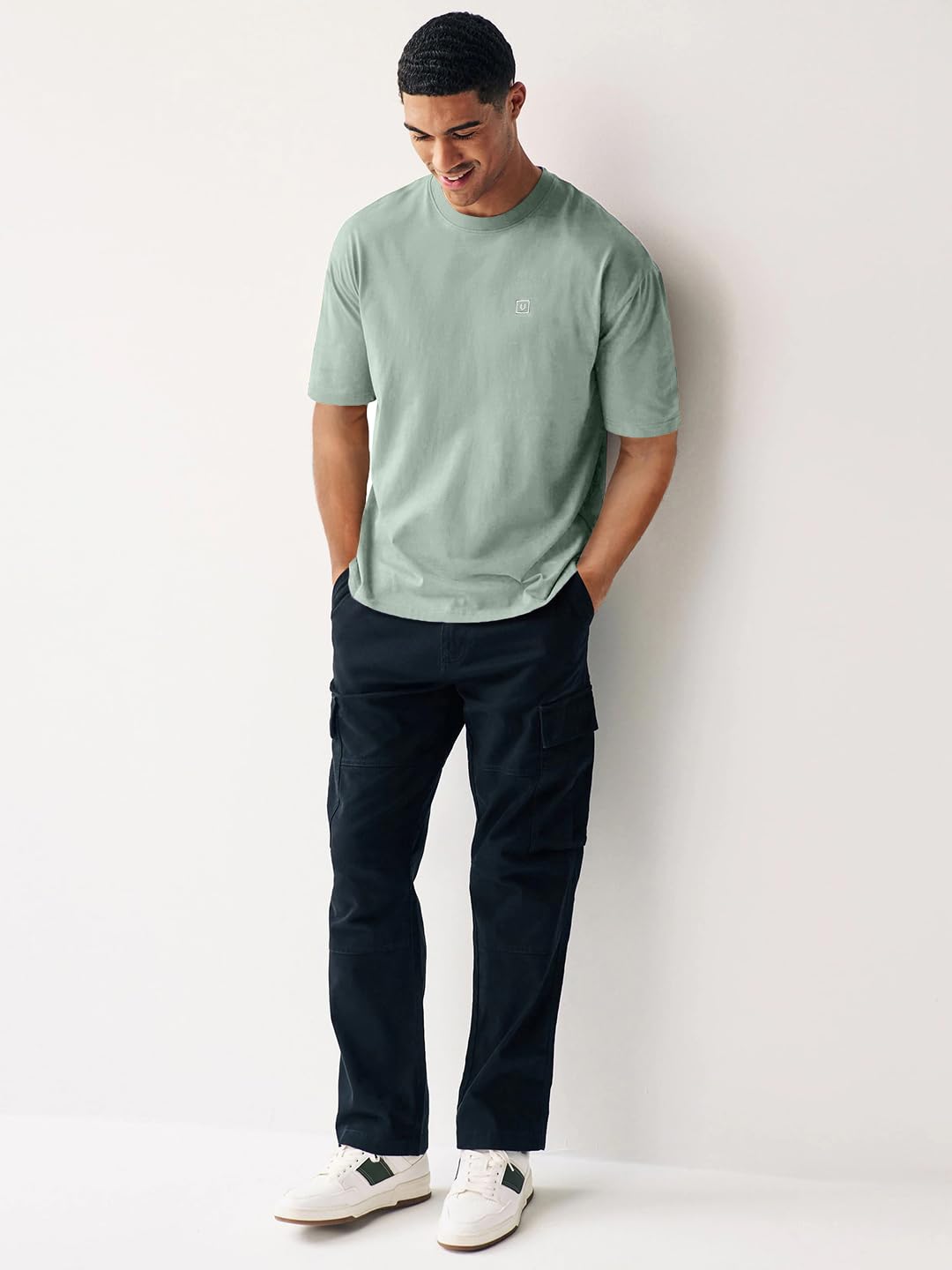 Urbano Fashion Men's Granite Green Solid Round Neck Oversized Half Sleeve Cotton T-Shirt (ovstsol-gtgrn-l) - Image 3