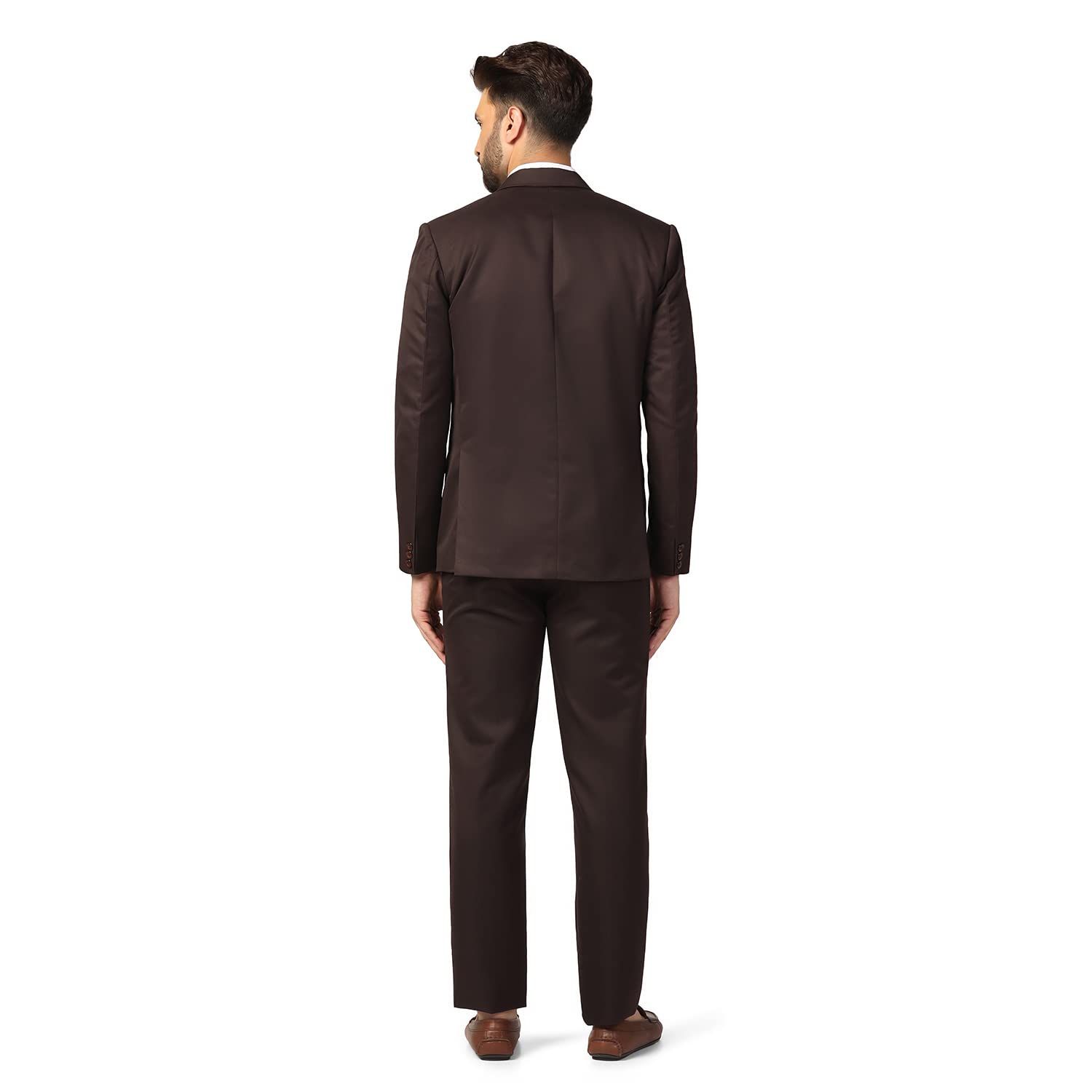 TAHVO Mens Cotton Blend Slim Fit Two Piece Suit Set(Brown, 42) - Image 4