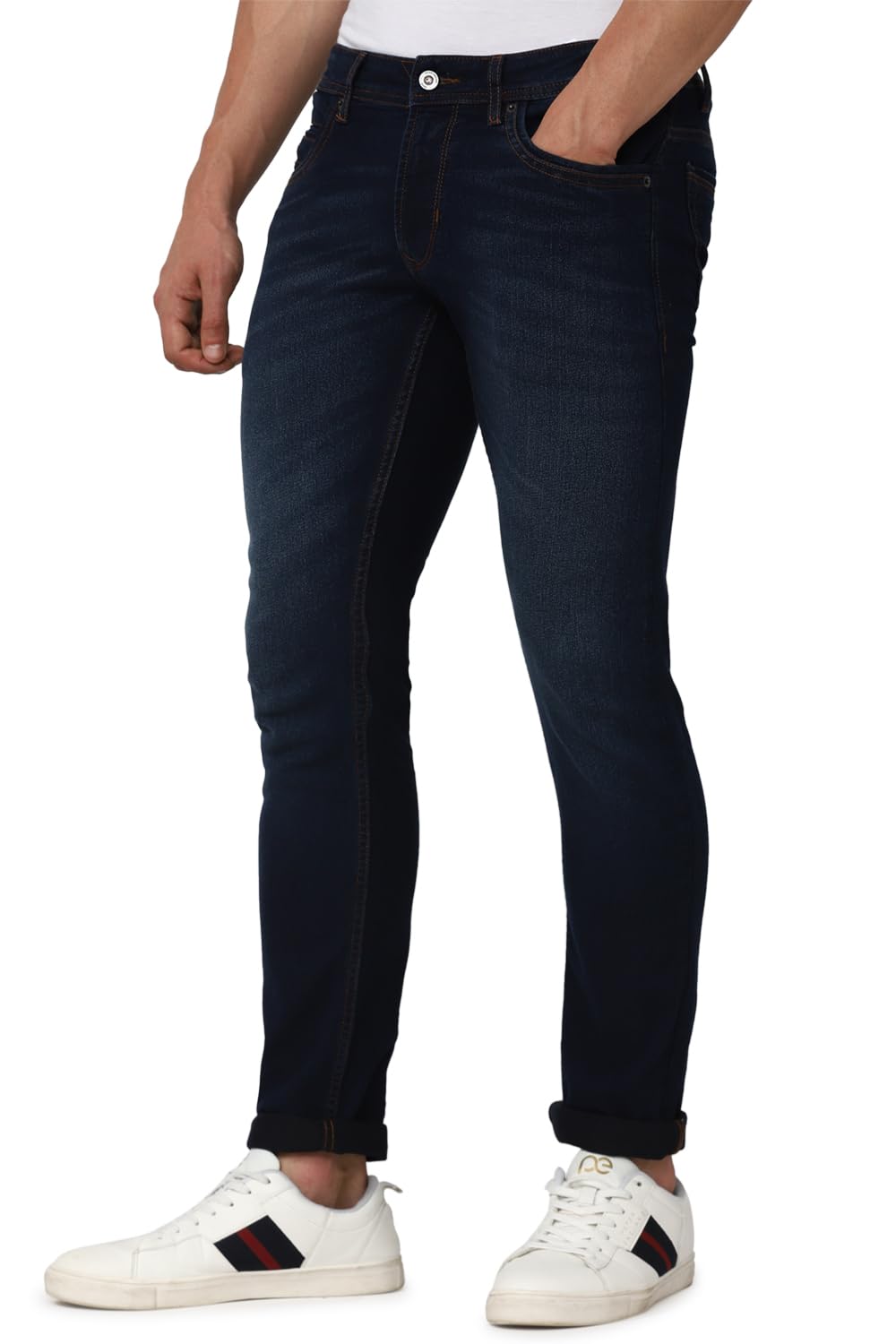 Peter England Men's Premium Skinny Fit Stretchable Mid Rise Jeans, 34 Deep Blue - Image 6