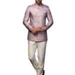 KISAH Men's Jodhpuri Bandhgala-Blazer Trouser Set, Lilac Jacquard, Woven Design Regular Fit Mandarin Collar Long Sleeves (42)