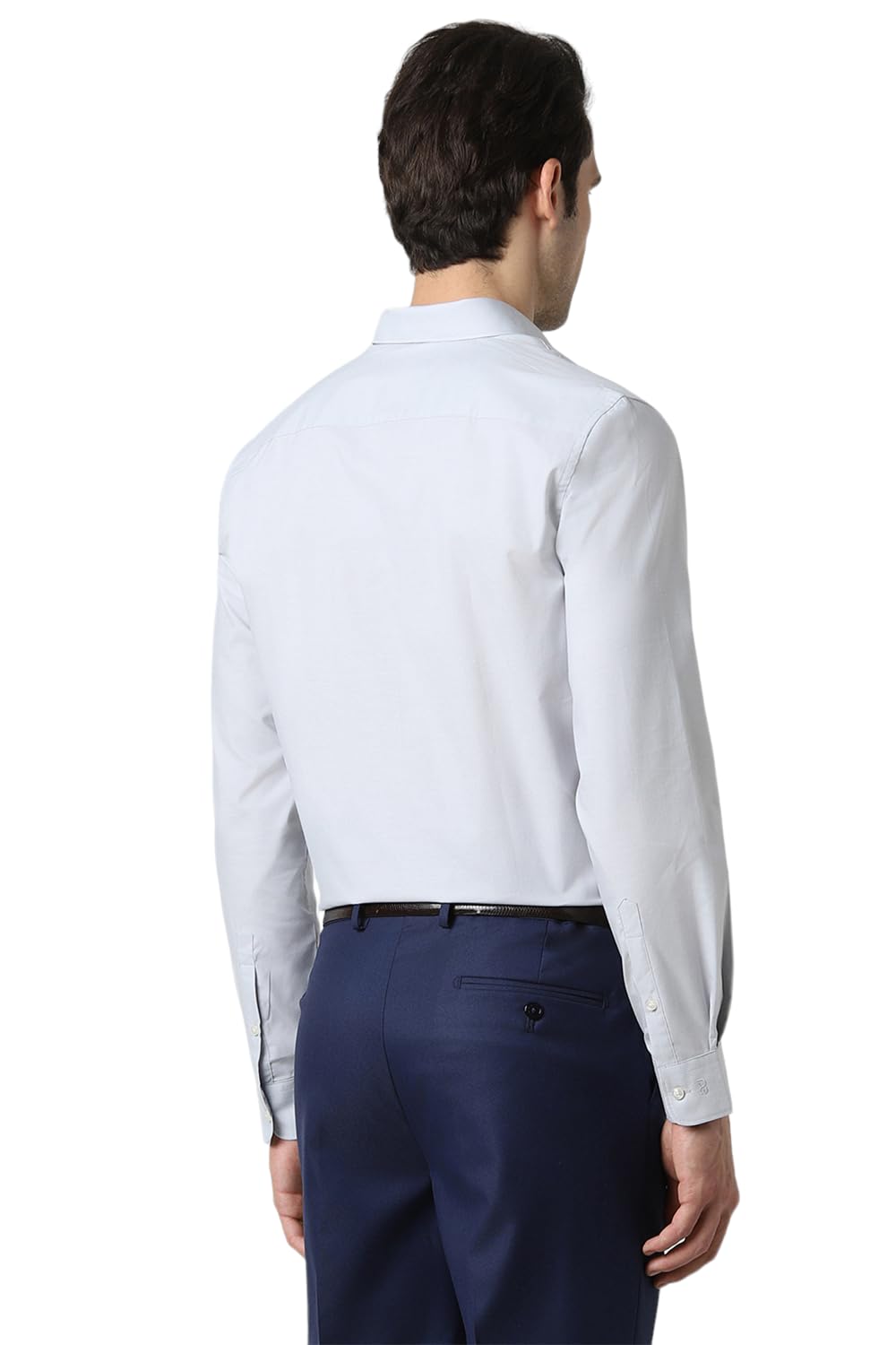 Peter England Men's Classic Solid Full Sleeve Slim Fit Shirt | Wonder Fabric | Cotton Rich | Pin Point Oxford Grey - Image 4