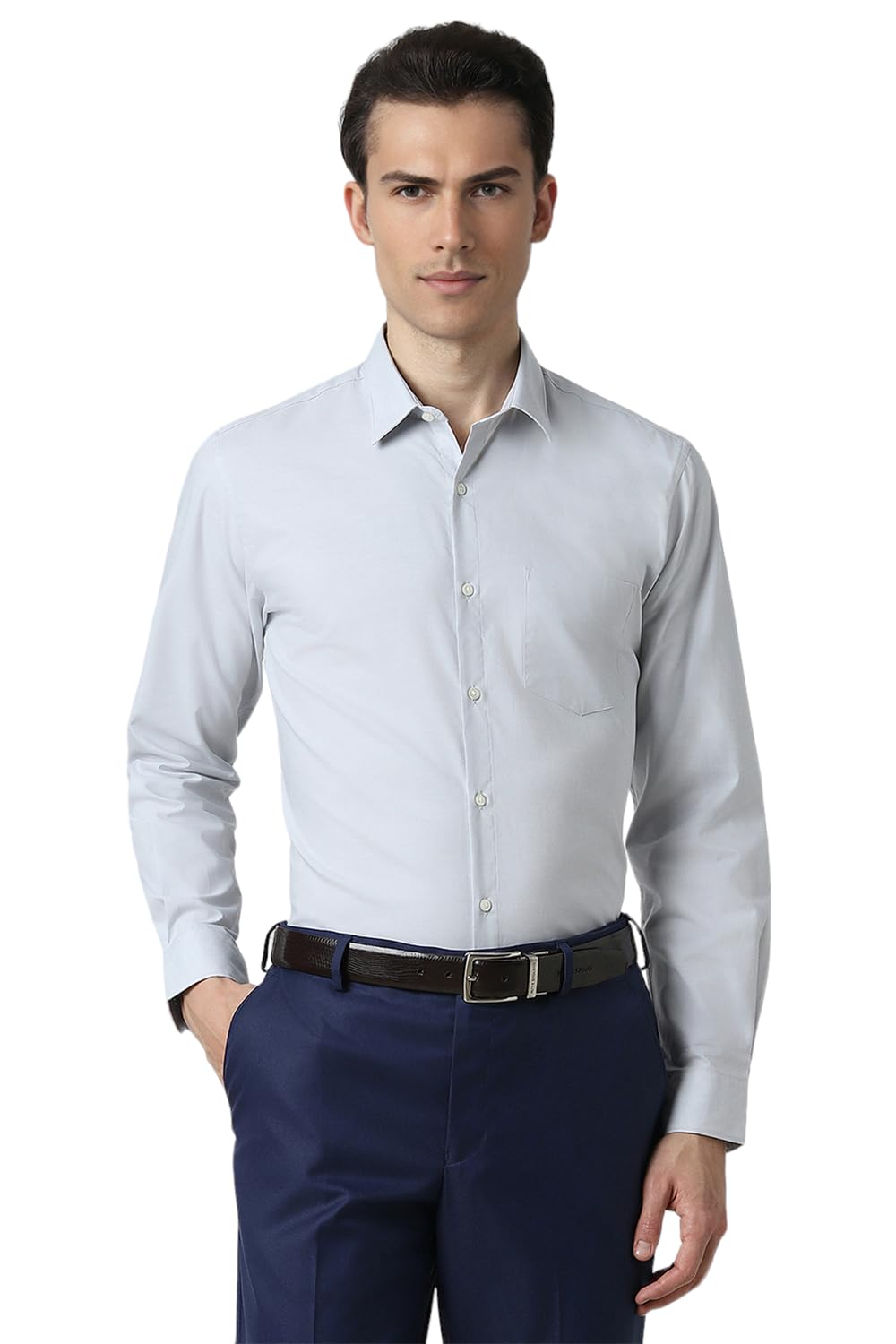 Peter England Men's Classic Solid Full Sleeve Slim Fit Shirt | Wonder Fabric | Cotton Rich | Pin Point Oxford Grey