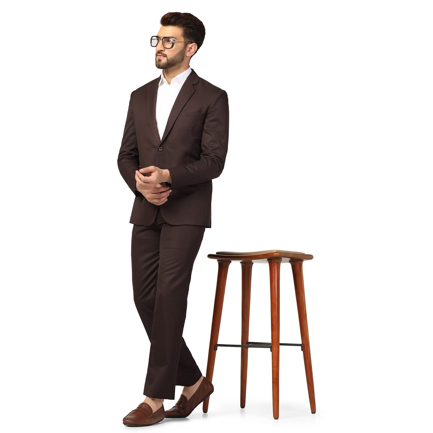 TAHVO Mens Cotton Blend Slim Fit Two Piece Suit Set(Brown, 42)