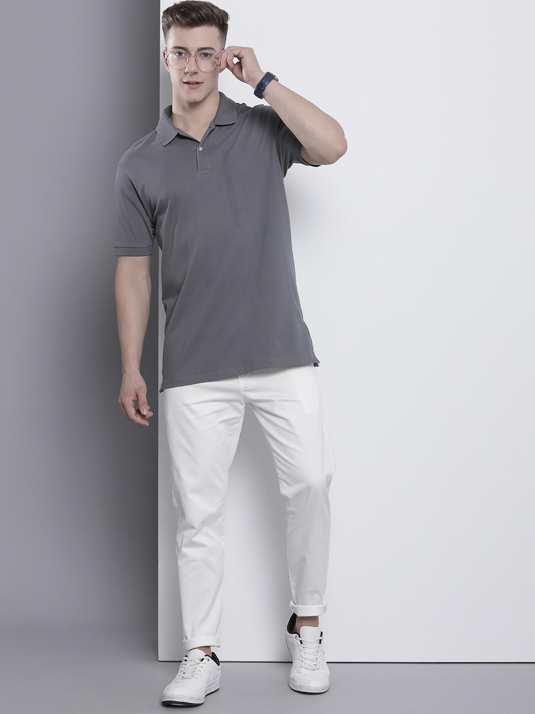 The Indian Garage Co Men Mid Rise Slim Fit Solid Stretchable Chinos Bright White, 36 - Image 4
