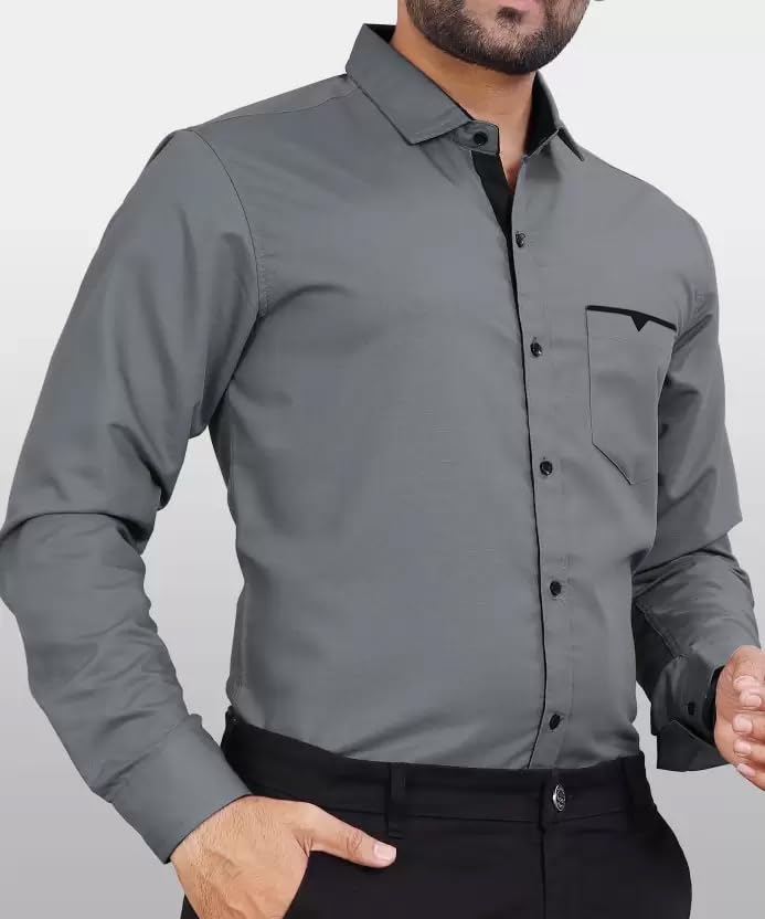 CB-COLEBROOK Men Regular Fit Solid Spread Collar Casual Shirt (Medium, Cadet Grey) - Image 7