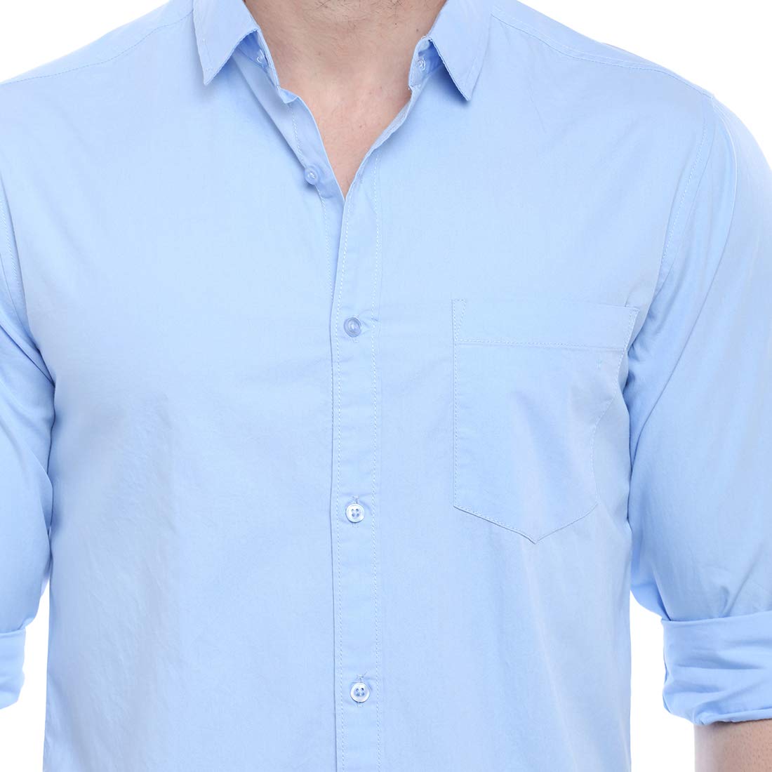 Dennis Lingo Men's Cotton Sky Blue Solid Casual Shirt (AZ301_Sky Blue_L) - Image 6