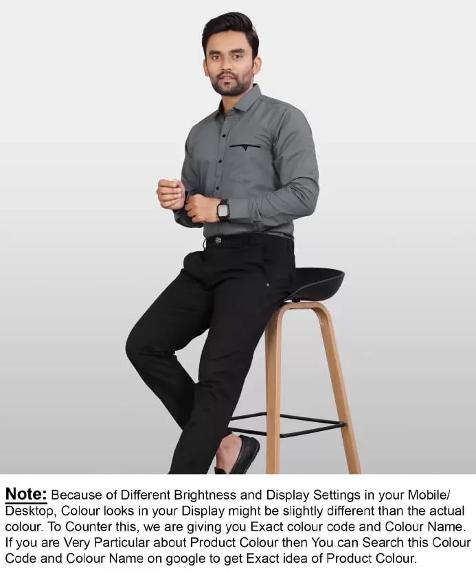 CB-COLEBROOK Men Regular Fit Solid Spread Collar Casual Shirt (Medium, Cadet Grey) - Image 5