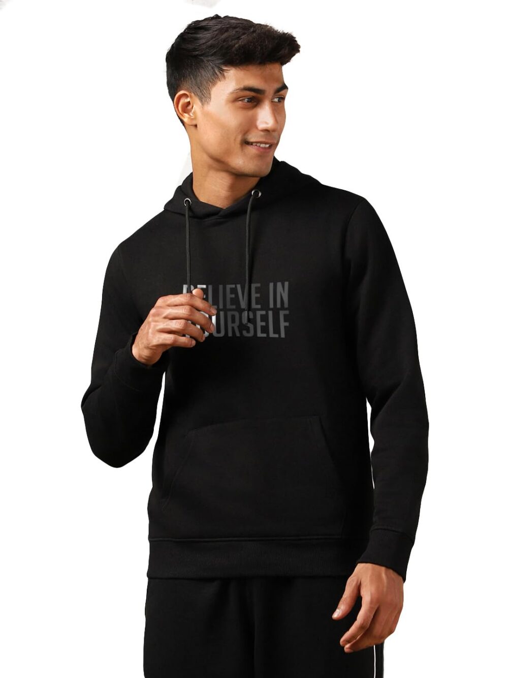 NOBERO Men's Cotton Blend Hooded Neck Regular Fit Sweatshirt (1M-TWHO-C0218_Black_Medium)
