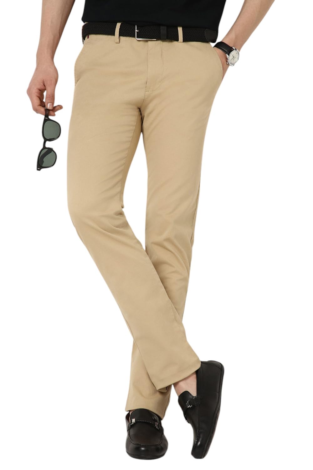 Peter England Men's Mid Rise Slim Casual Pants (PCTFSSSBC04837_Beige, 36