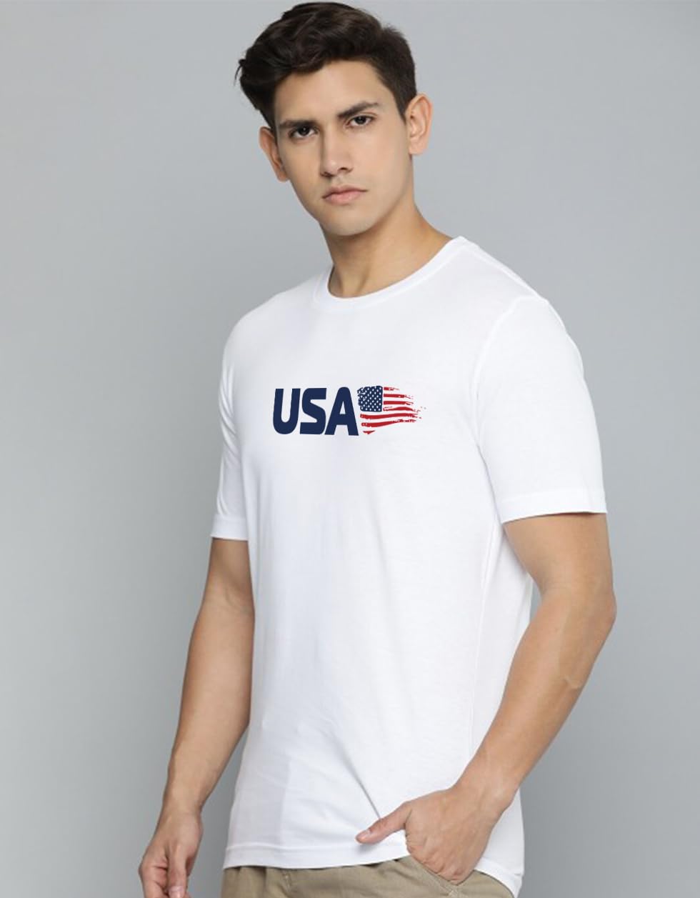 Veirdo® Regular Fit Half Sleeves Round Neck Typographic Printed Pure Cotton T-Shirt for Men (TSH_V_99_USA_WT_M) - Image 2