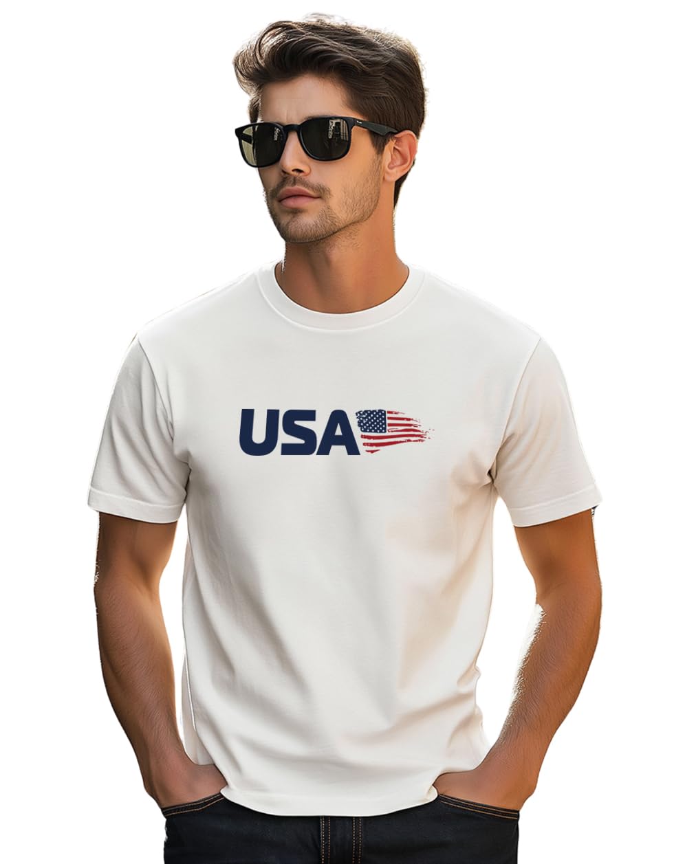 Veirdo® Regular Fit Half Sleeves Round Neck Typographic Printed Pure Cotton T-Shirt for Men (TSH_V_99_USA_WT_M)