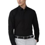 Peter England Cotton Jeans Men's Solid Slim FiT-Shirt (Pesfmslb003086_Black 42)