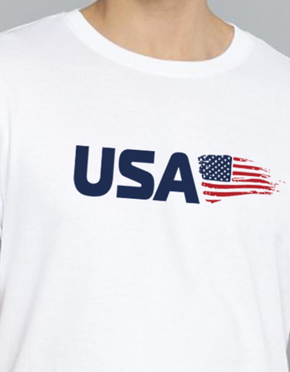Veirdo® Regular Fit Half Sleeves Round Neck Typographic Printed Pure Cotton T-Shirt for Men (TSH_V_99_USA_WT_M) - Image 3
