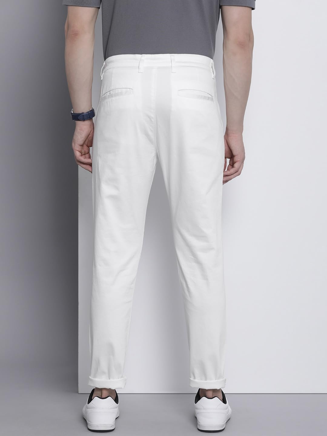 The Indian Garage Co Men Mid Rise Slim Fit Solid Stretchable Chinos Bright White, 36 - Image 6
