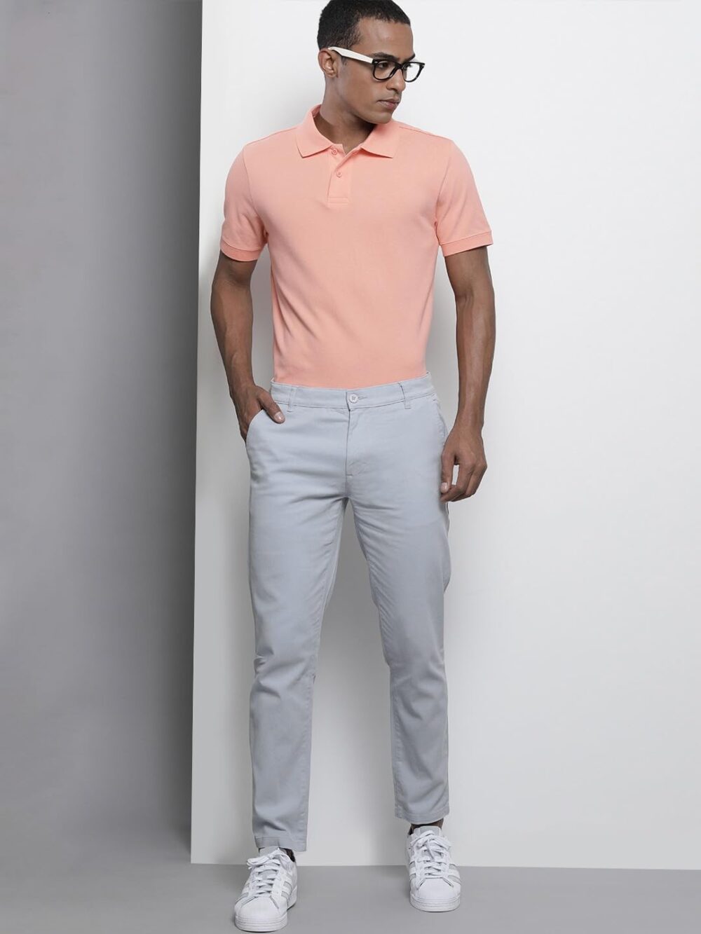 The Indian Garage Co Men Slim Fit Solid Mid Rise Stretchable Chinos Sky Blue, 34 - Image 3
