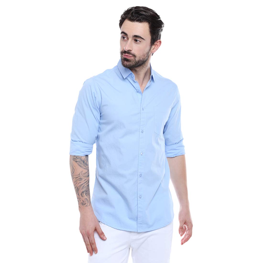 Dennis Lingo Men's Cotton Sky Blue Solid Casual Shirt (AZ301_Sky Blue_L) - Image 4