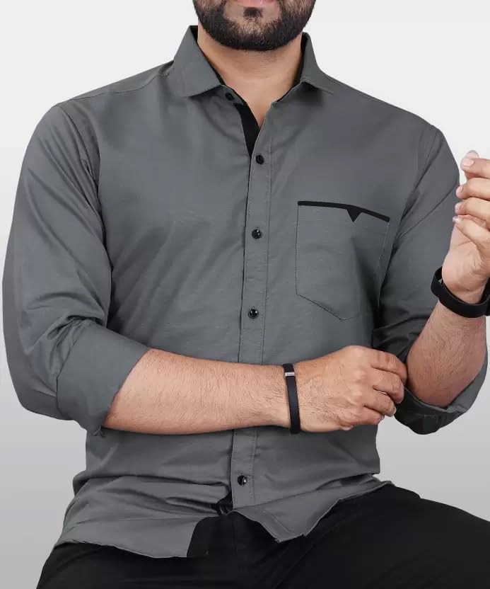 CB-COLEBROOK Men Regular Fit Solid Spread Collar Casual Shirt (Medium, Cadet Grey) - Image 6