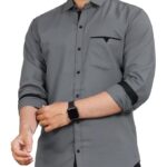 CB-COLEBROOK Men Regular Fit Solid Spread Collar Casual Shirt (Medium, Cadet Grey)