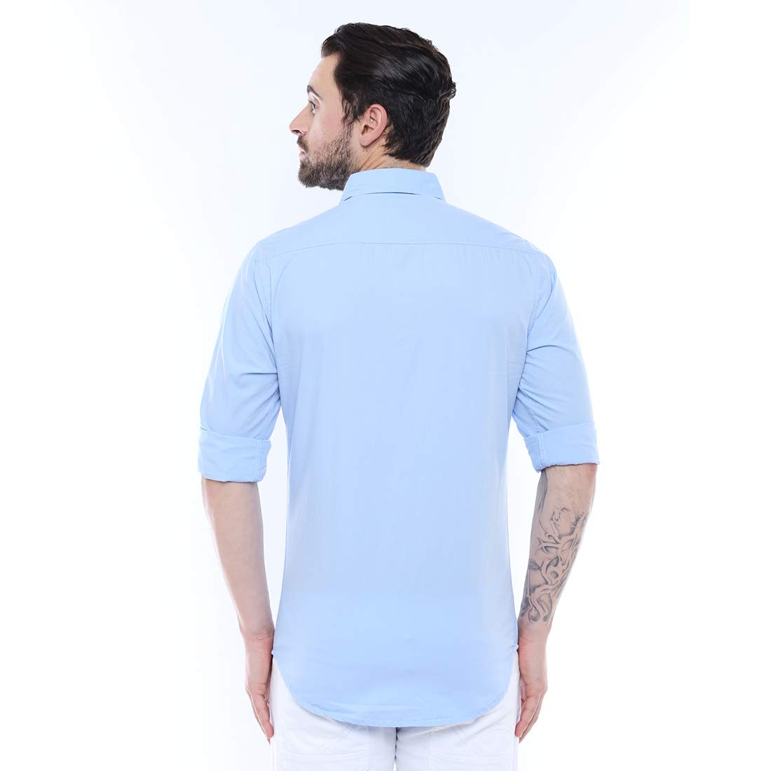 Dennis Lingo Men's Cotton Sky Blue Solid Casual Shirt (AZ301_Sky Blue_L) - Image 3