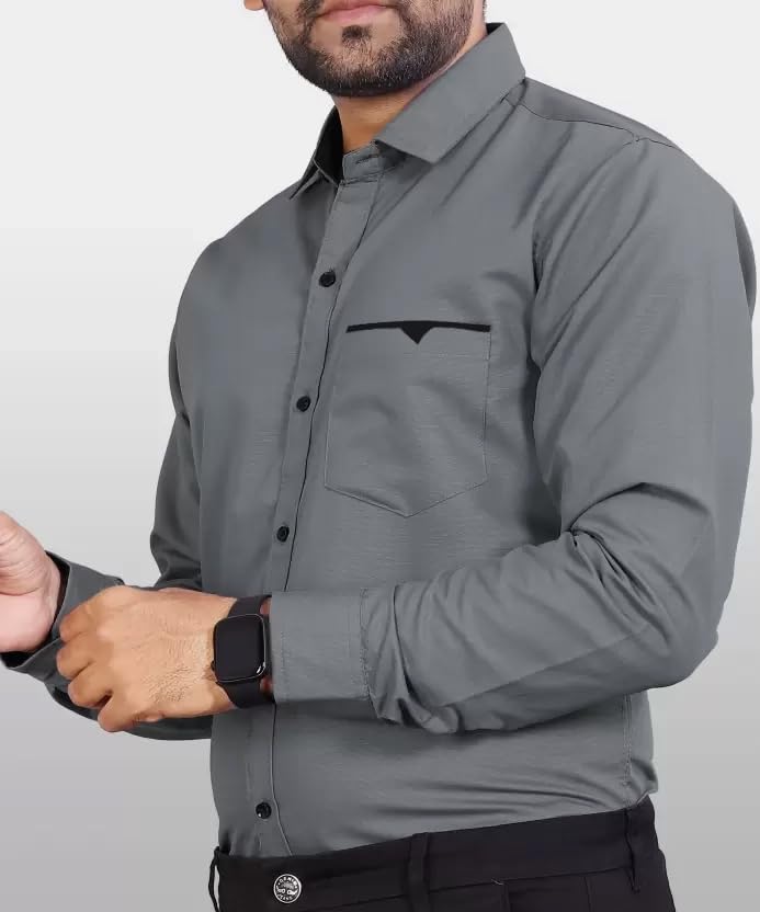 CB-COLEBROOK Men Regular Fit Solid Spread Collar Casual Shirt (Medium, Cadet Grey) - Image 8