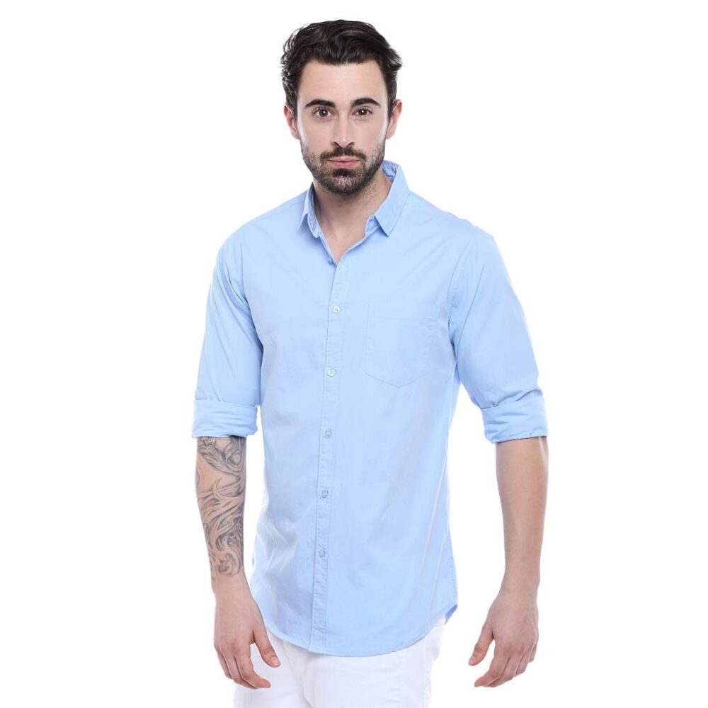 Dennis Lingo Men's Cotton Sky Blue Solid Casual Shirt (AZ301_Sky Blue_L) - Image 5