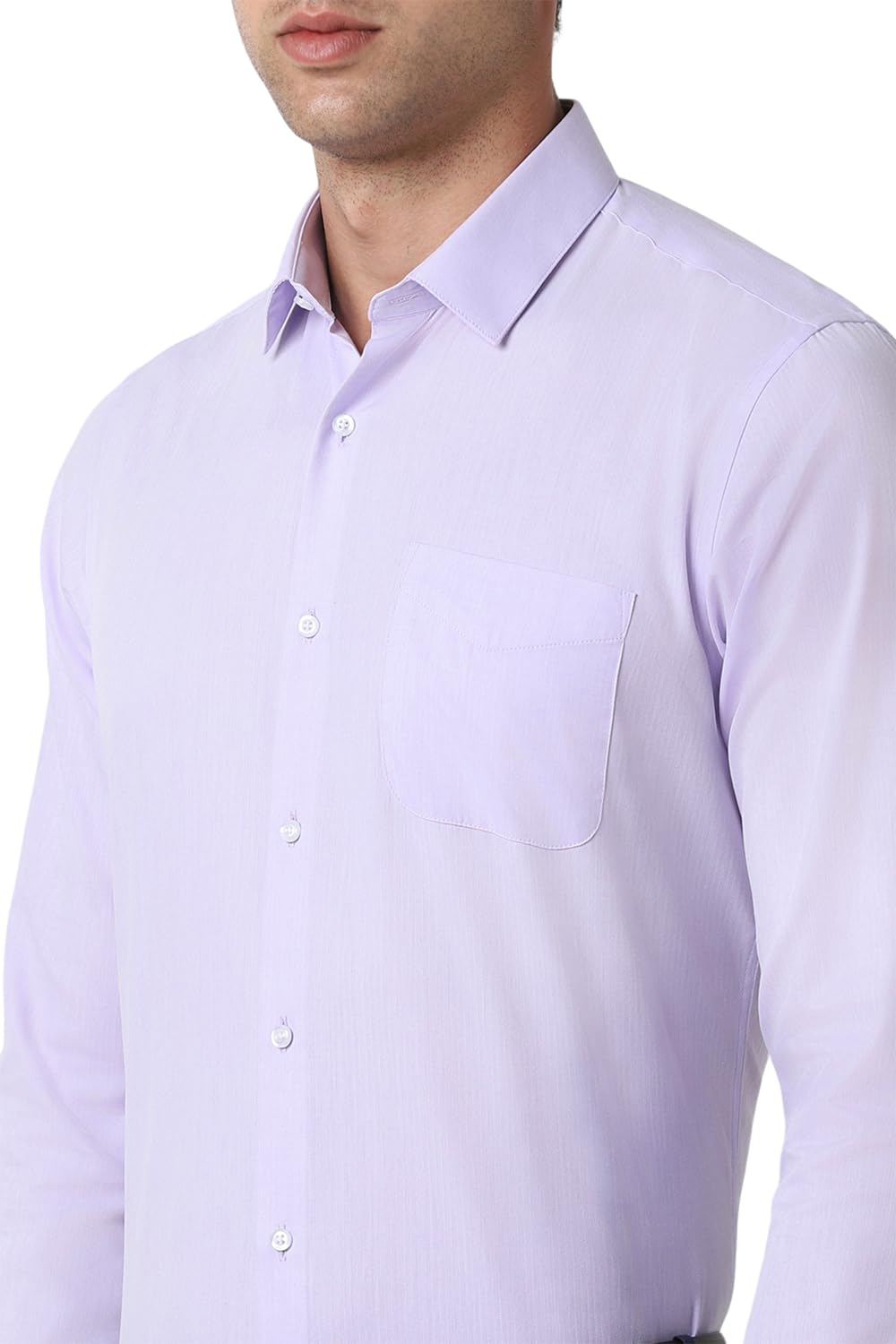 Peter England Men's Premium Solid Herringbone Regular Fit Full Sleeve Formal Shirt | Wonder Fabric | Cotton Rich Lilac - Image 2