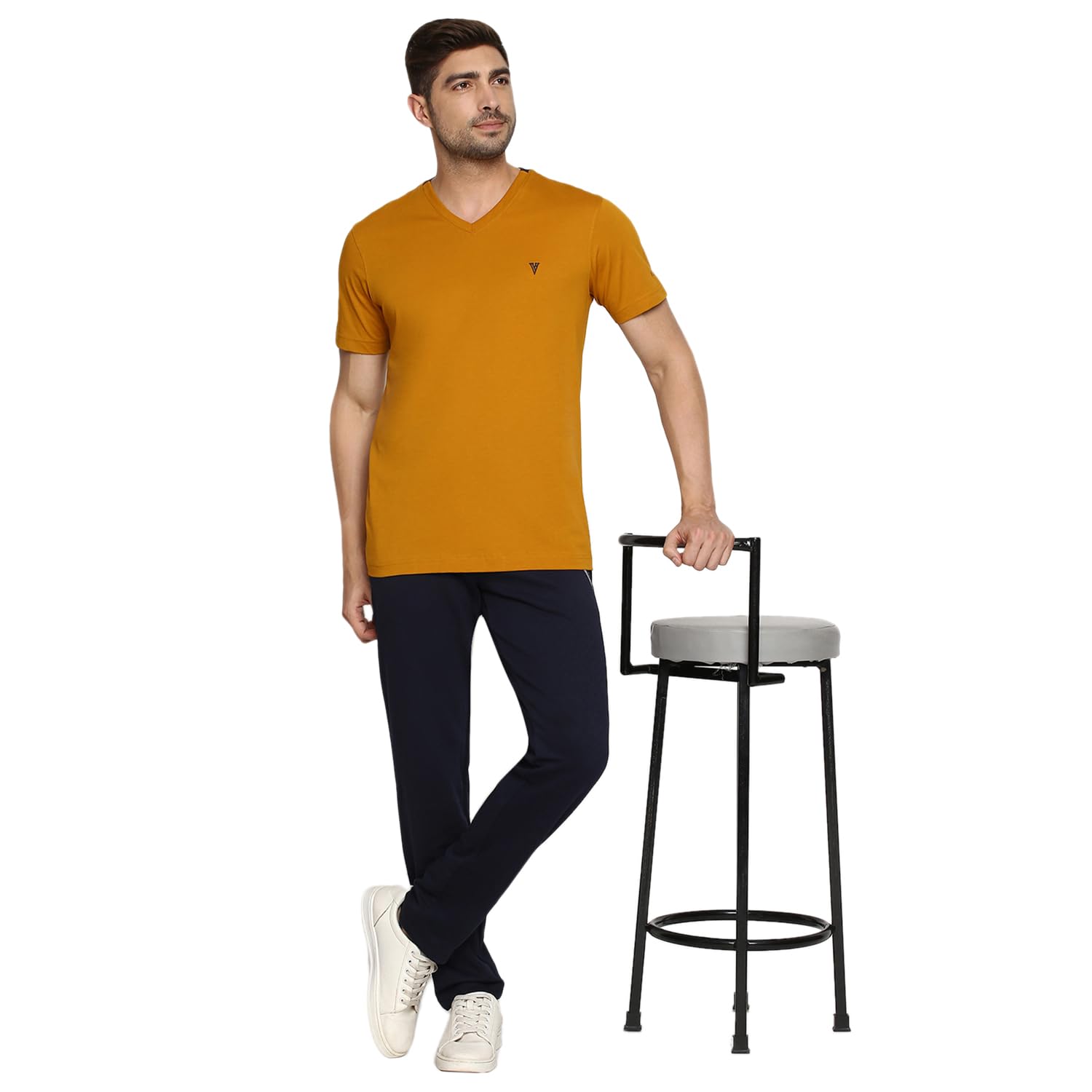 Van Heusen Men's Classic T-Shirt (IHOTS1LMM60001_Yellow L) - Image 3